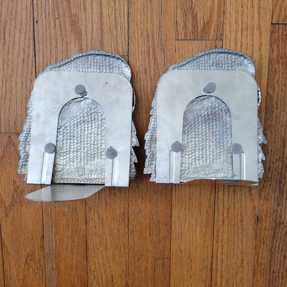 Metzke Metal Eagle Head Bookends Hammered Texture Detailed Feathers Decor - Picture 6 of 7